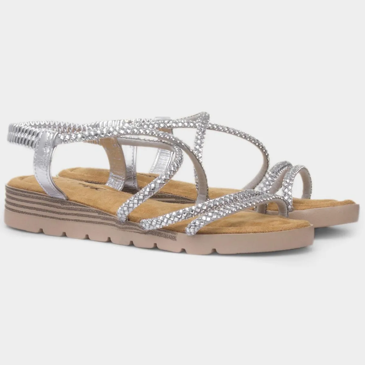 Erica Womens Silver Strappy Sandal*Krush Outlet