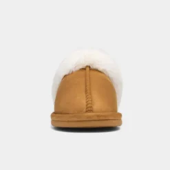 Womens Chestnut Faux Fur Lined Mule Slipper*Krush Online