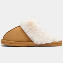 Womens Chestnut Faux Fur Lined Mule Slipper*Krush Online