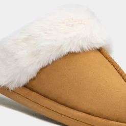Womens Chestnut Faux Fur Lined Mule Slipper*Krush Online
