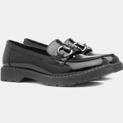 Amy Womens Black Patent Loafer Shoe*Lilley Fashion