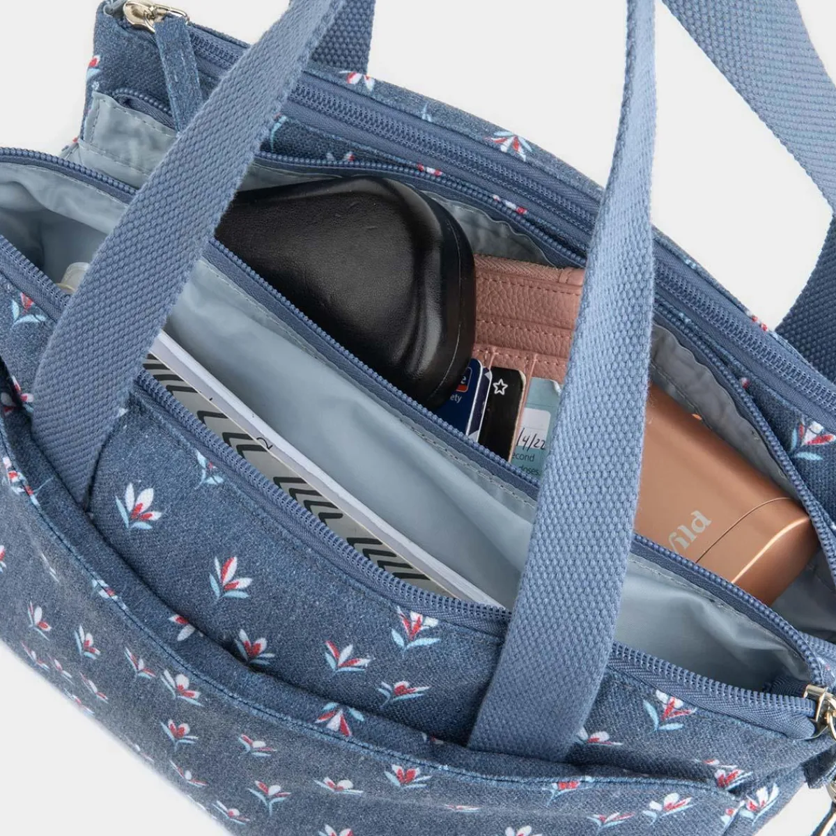 Carmen Womens Denim Blue Floral Bag*Lilley Discount