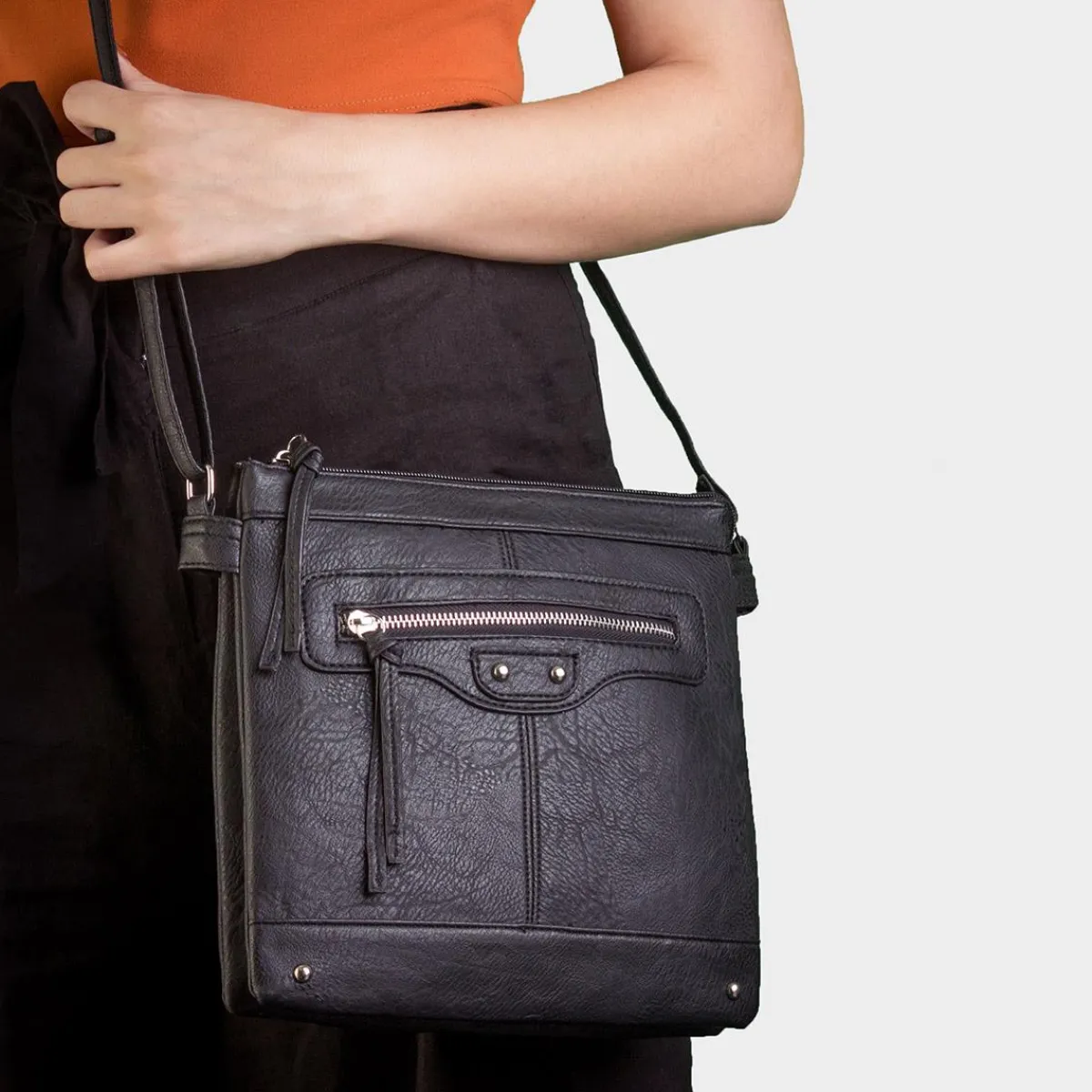 Connie Black Zip Detail Handbag*Lilley Fashion