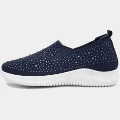 Drew Womens Navy Diamante Slip On Shoe*Lilley Fashion