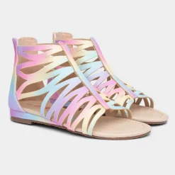 Girls Rainbow Glitter Zip Up Sandals*Lilley Outlet
