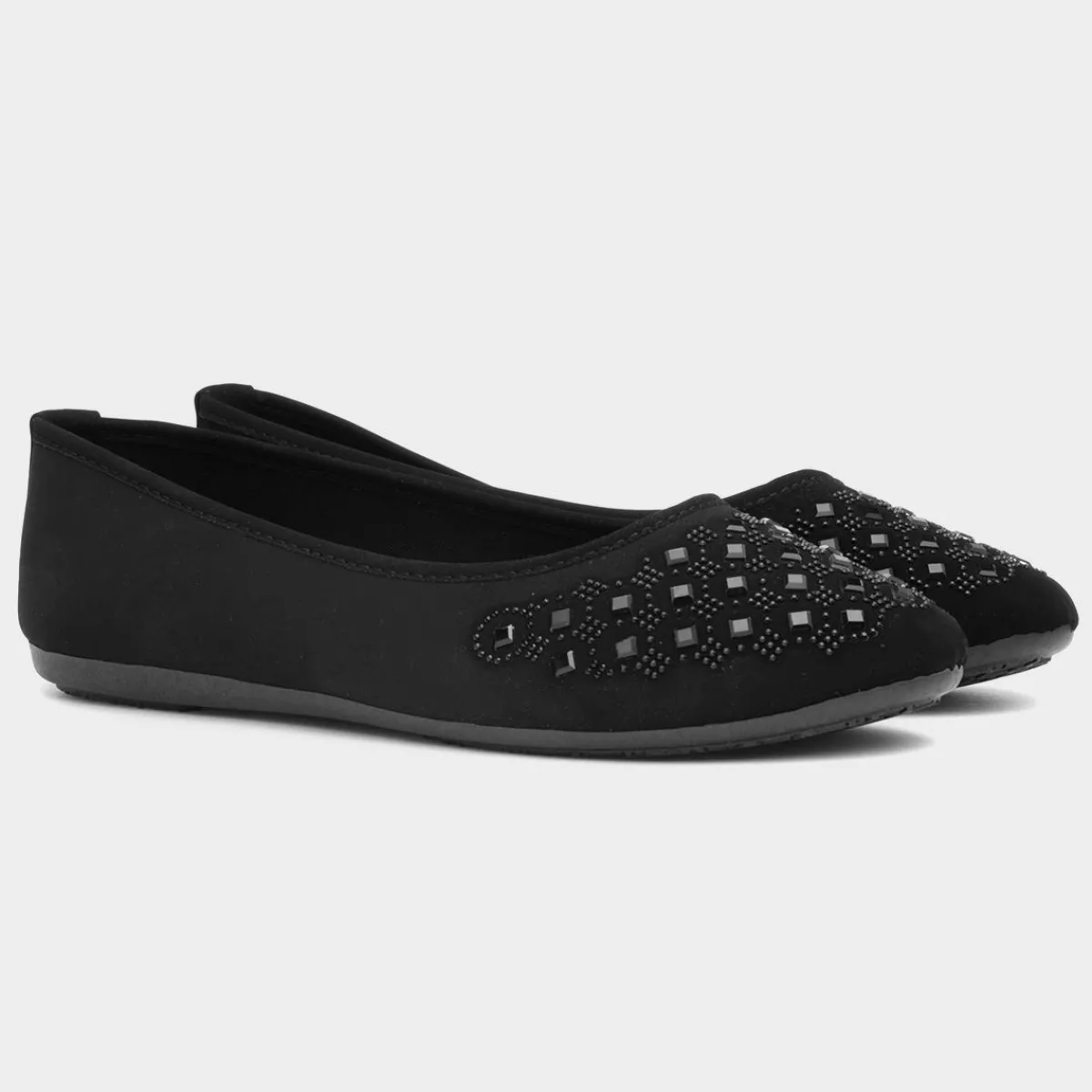 Gloria Womens Black Diamante Ballerina*Lilley Sale
