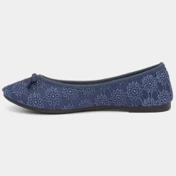 Gwen Womens Navy Lace Slip On Ballerina*Lilley Best