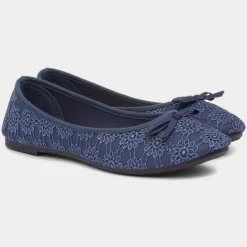 Gwen Womens Navy Lace Slip On Ballerina*Lilley Best