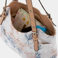 Luton Womens Beige Floral Canvas Handbag*Lilley Fashion