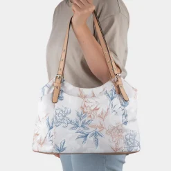 Luton Womens Beige Floral Canvas Handbag*Lilley Fashion