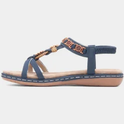 Saskia Womens Navy Beaded Sandal*Lilley Clearance