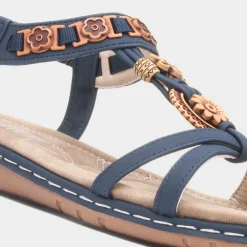 Saskia Womens Navy Beaded Sandal*Lilley Clearance
