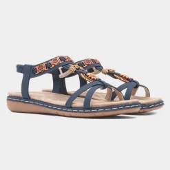 Saskia Womens Navy Beaded Sandal*Lilley Clearance