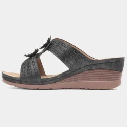 Shannon Womens Black Flower Wedge Sandal*Lilley Fashion