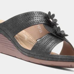 Shannon Womens Black Flower Wedge Sandal*Lilley Fashion