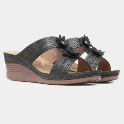 Shannon Womens Black Flower Wedge Sandal*Lilley Fashion