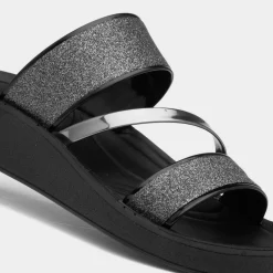 Sian Womens Black Glitter Strappy Sandal*Lilley Sale