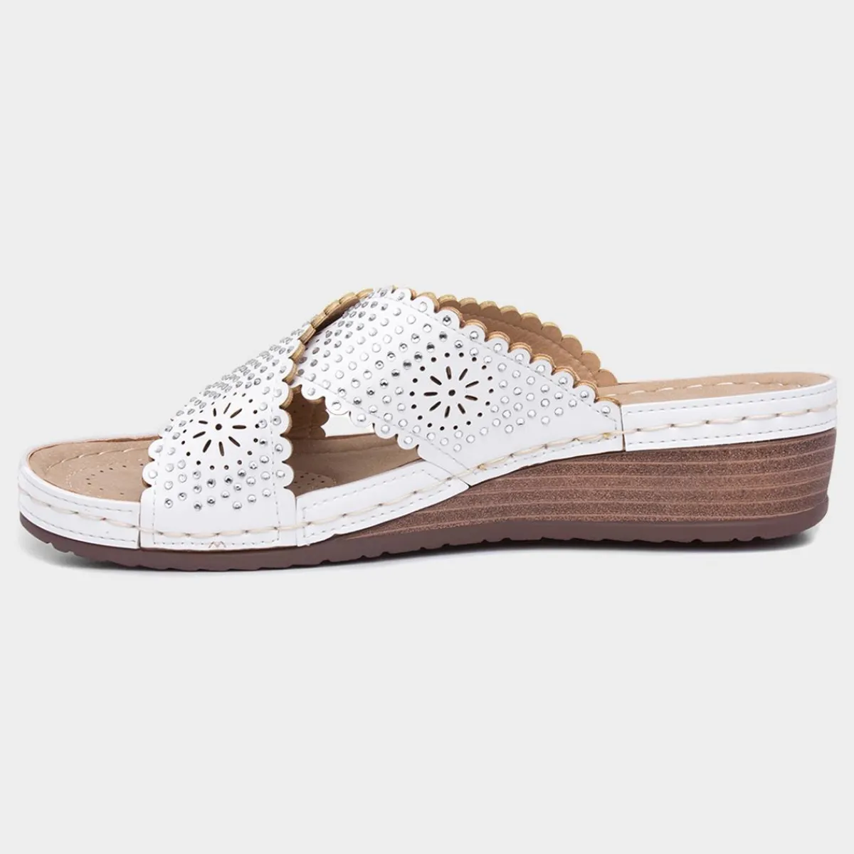 Sybil Womens White Slip On Wedge Sandal*Lilley Sale