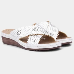 Sybil Womens White Slip On Wedge Sandal*Lilley Sale