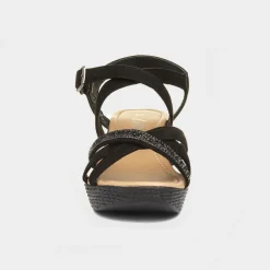 Sydney Womens Black Wedge Strappy Sandal*Lilley Fashion