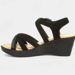 Sydney Womens Black Wedge Strappy Sandal*Lilley Fashion