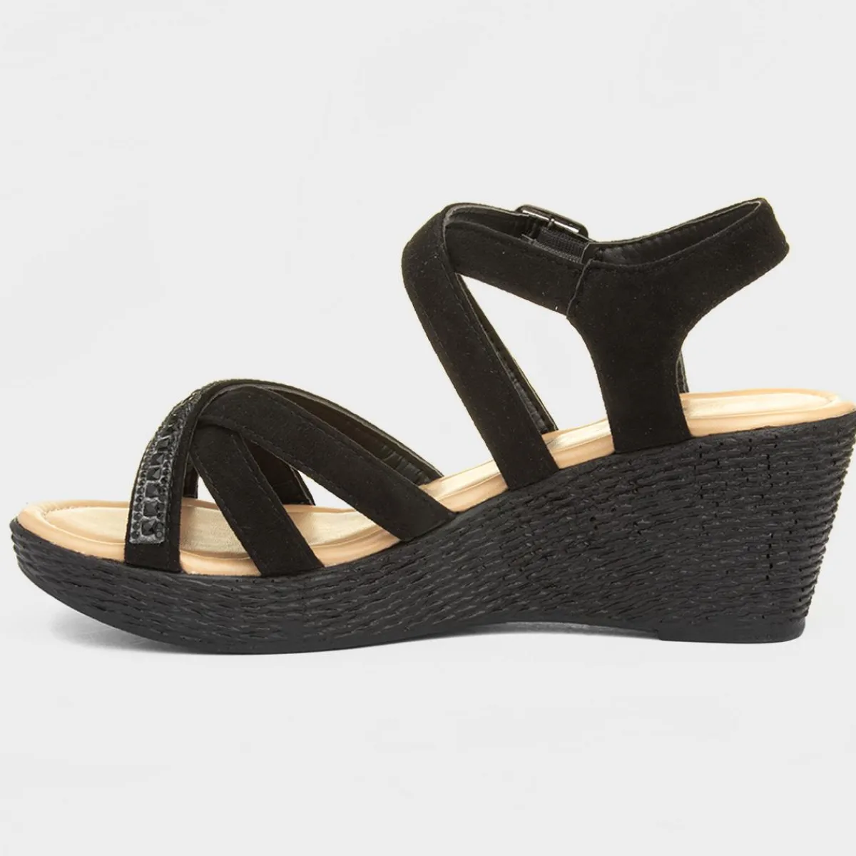 Sydney Womens Black Wedge Strappy Sandal*Lilley Fashion