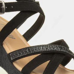 Sydney Womens Black Wedge Strappy Sandal*Lilley Fashion