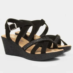 Sydney Womens Black Wedge Strappy Sandal*Lilley Fashion