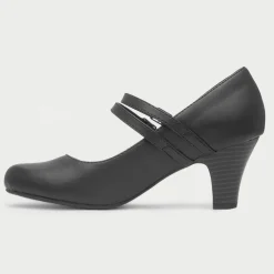 Violet Womens Black Strap Court Shoe*Lilley Outlet
