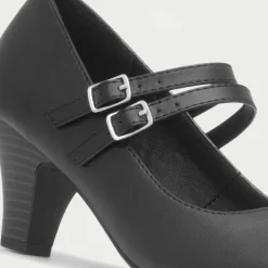 Violet Womens Black Strap Court Shoe*Lilley Outlet
