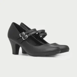 Violet Womens Black Strap Court Shoe*Lilley Outlet