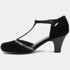 Vivien Womens Black T-Bar Court Shoe*Lilley Discount