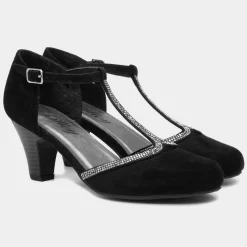 Vivien Womens Black T-Bar Court Shoe*Lilley Discount