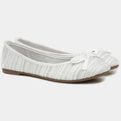 Womens White Bow Knitted Effect Ballerina*Lilley Hot