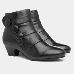 Prancer Womens Black Leather Heeled Boot*Lotus Outlet