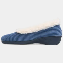 Glynis Womens Navy Wedge Slipper*Lunar Fashion