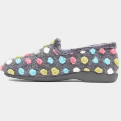 Helix Womens Grey Polka Dot Full Slipper*Lunar Sale