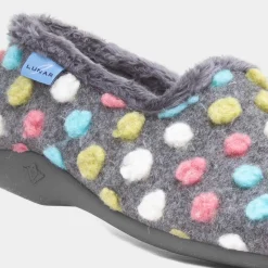 Helix Womens Grey Polka Dot Full Slipper*Lunar Sale