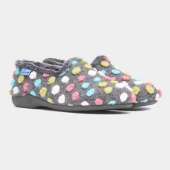 Helix Womens Grey Polka Dot Full Slipper*Lunar Sale