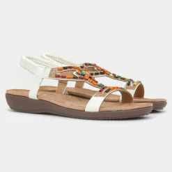 Mariella Womens White Beaded Sandal*Lunar Hot