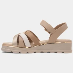 Ohio Womens Beige Wedge Sandal*Lunar Fashion