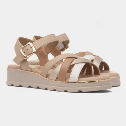 Ohio Womens Beige Wedge Sandal*Lunar Fashion