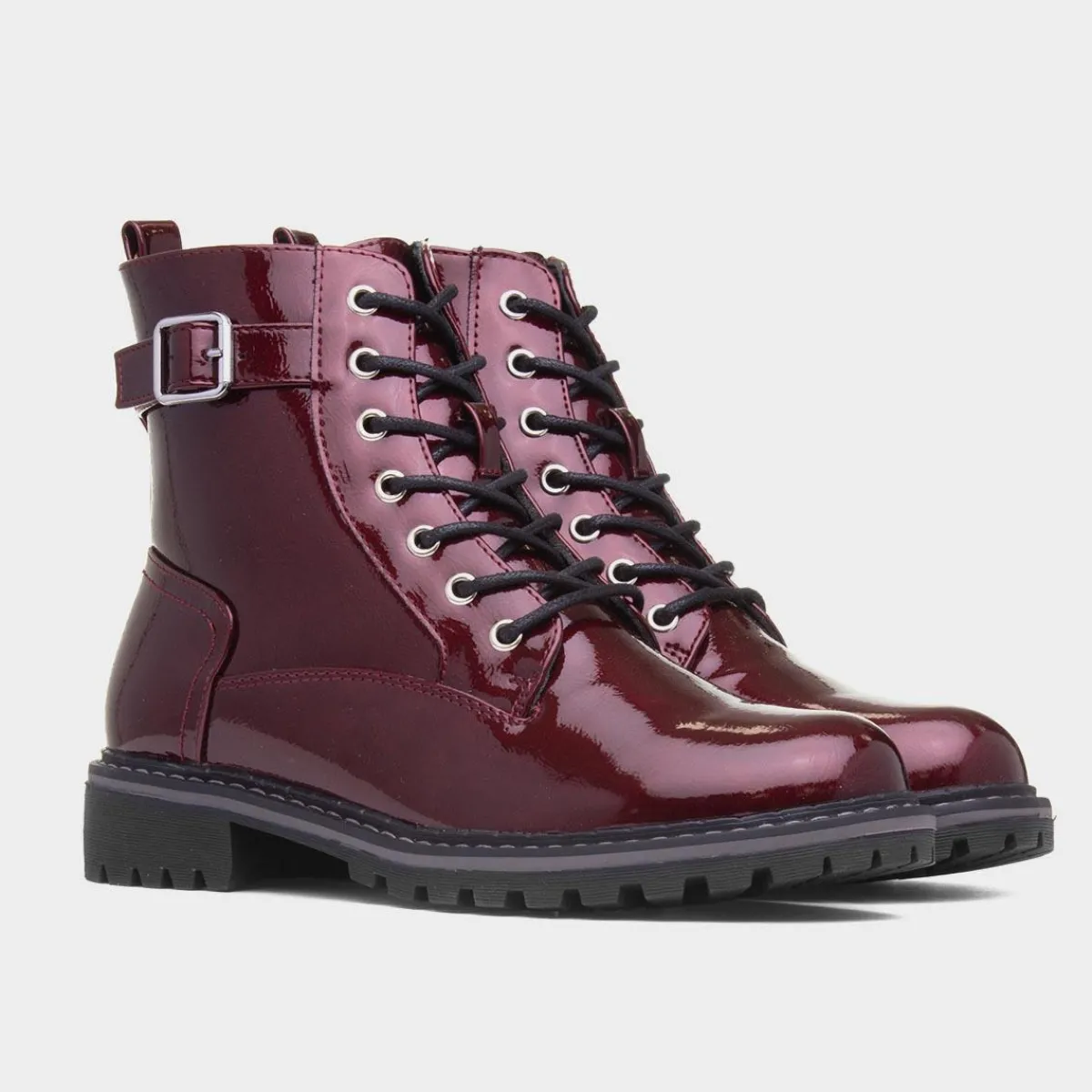 Parlour Womens Burgundy Patent Lace Up Boot*Lunar New