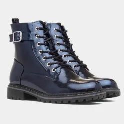 Parlour Womens Navy Patent Lace Up Boot*Lunar Clearance