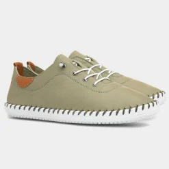 St Ives Womens Khaki Leather Casual Shoe*Lunar Clearance