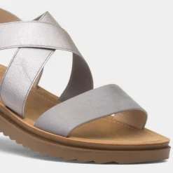Marlene Womens Pewter Strappy Sandal*Maya Grace Fashion
