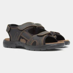 Bryson Mens Brown Leather Easy Fasten Sandal*Osaga New