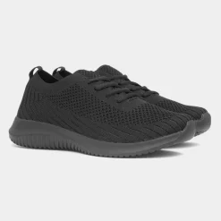 Star Womens Black Lace Up Knitted Trainer*Osaga New