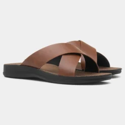 Ethan Mens Tan Cross Over Mule Sandal*Red Fish Online
