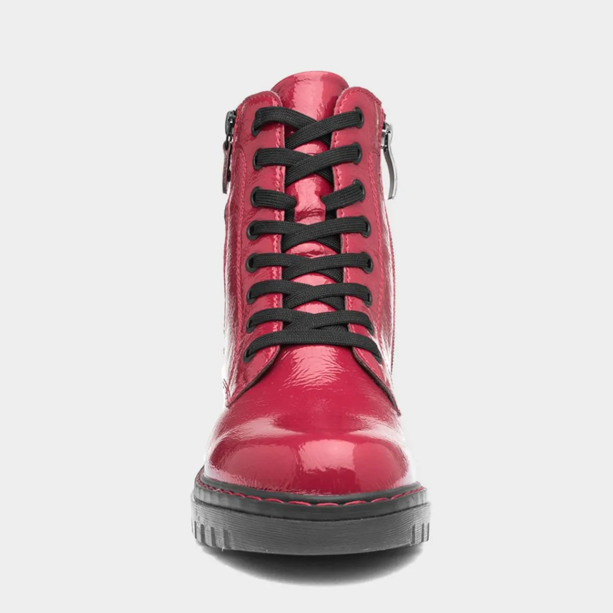 Bev Womens Red Shiny Lace Up Boot*Relife Best